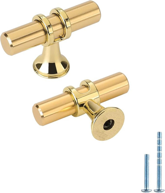LONTAN 20 Pack Brushed Brass Cabinet Knobs Gold Dresser Knobs - LS6852GD T Bar Square Gold Cabinet Pull Single Hole Kitchen Cupboard