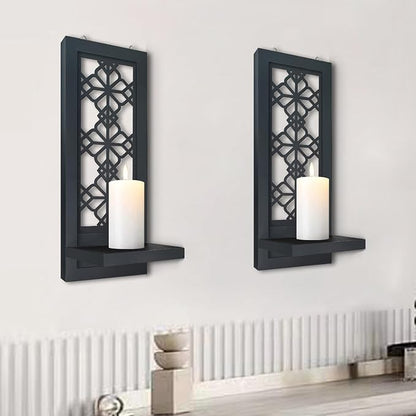 Set of 2 Candle Sconces, Farmhouse Accent Wall Sconce, Black Candle Holder Wall Decorations for Home Décor, Living Room, Dining Room.(15 x6 in)