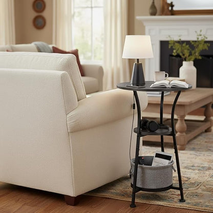 Dulcii Small Round End Table for Narrow and Small Space, 3-Tier Round Accent Couch Beside Table, Modern Side Table Corner Sofa Table Nightstand for Living Room Bedroom,Grey