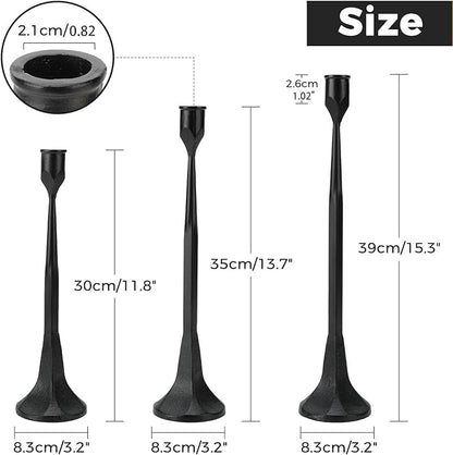 Black Taper Candle Holder 3-Pack - Iron Taper Candle Stick Holders for Table Decor, Wedding, Party - Fits 3/4 Inch Candles