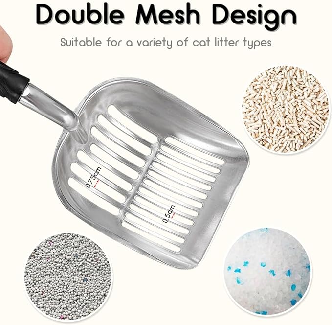Cat Litter Scoop - Sturdy Mesh Scooper,Long Handle Cat Scooper,Aluminum Alloy Sifter Metal Scoop,Poop Sifting,Mesh shovel,Suitable for Cat Litter Box,Christmas GiftSuitable for Cat Litter Box-Mewly Pet