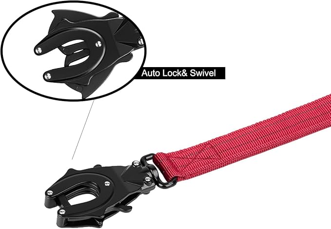 ICEFANG Tactical Dog Leash,K9 Training Walking Bungee Lead with 2 Control Handle,Heavy Duty Quick Release Metal Clasp,for Medium Large Breed (Reflective Red, 6 FT)-Mewly Pet