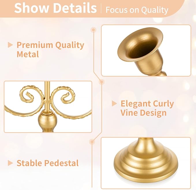 NUPTIO Candelabra Candle Holder Gold Metal Candlestick Stand, Elegant Curly Vine Candle Stick Holders Candelabra Center Piece for Wedding Event Party Dining Table Home Decor