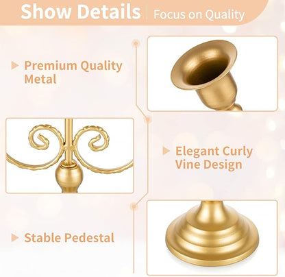 NUPTIO Gold Candelabras Candle Holder Set of 2 Metal Candelabra Centerpieces 5 Branches Candle Stick Stands Candleholder Fireplace Wedding Reception Antique Decorative Dinning Table Christmas