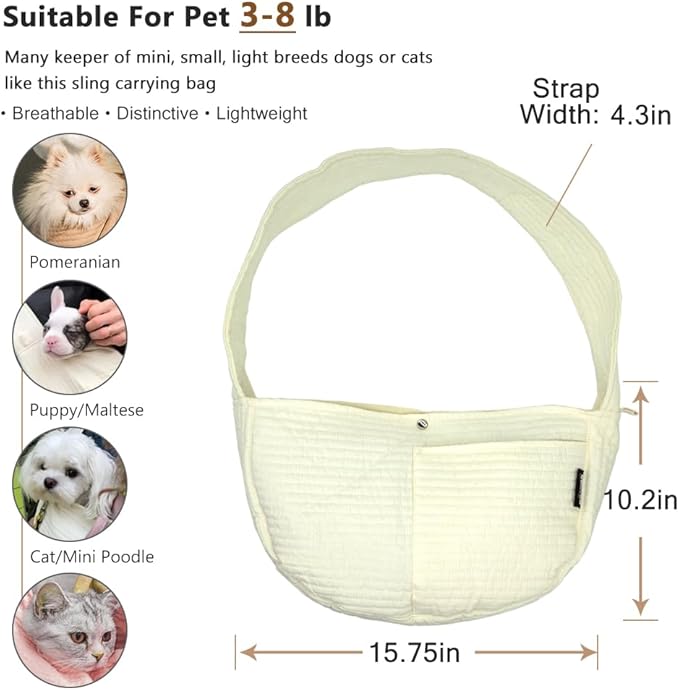 NATUYA Small Dog Carrier Sling Cat Sling,Adjustable Strap Hand Free Pet Puppy for Outdoor Traveling Subway (White, Canvas)-Mewly Pet