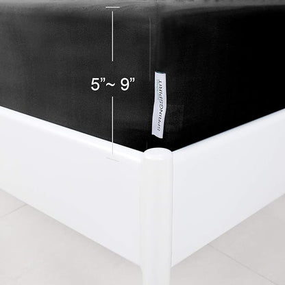 Box Spring Cover Queen Size, Alternates for Bed Skirt, Smooth and Elastic Woven Material Wrap Around 4 Sides of The Box Spring, Wrinkle & Fading Resistant, Washable, Dustproof, Black