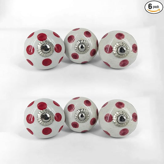 Handamde Pink Ceramic Stone Cabinet Knobs, Vintage Decorative Drawer Pulls for Trendy Cabinets, Modern Dressers & Cupboards, Knobs for Kitchen & Furniture - Set of 6