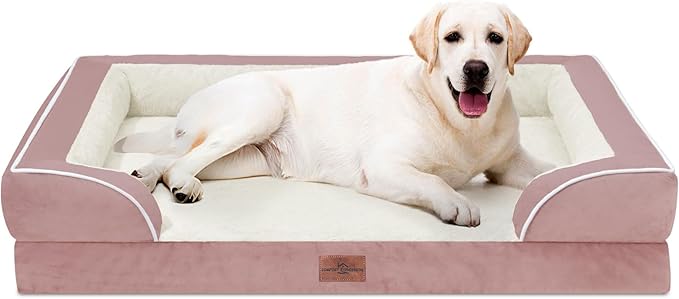Comfort Expression Waterproof Orthopedic Dog Beds Jumbo Breed, Extra Large Dog Beds, PV Washable Pet Sofa Couch with Removable Cover & Non-Slip Bottom(Pink)-Mewly Pet