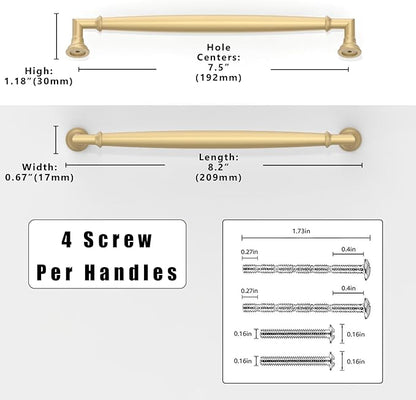 10 Pack Brushed Gold Cabinet Pulls 7.5 Inch(192mm) Kitchen Cabinet Handles Solid Zinc Alloy Cabinet Hardware Drawer Pulls
