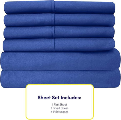 Queen Sheets Royal Blue - 6 Piece 1500 Supreme Collection Fine Brushed Microfiber Deep Pocket Queen Sheet Set Bedding - 2 Extra Pillow Cases, Great Value, Queen, Royal Blue