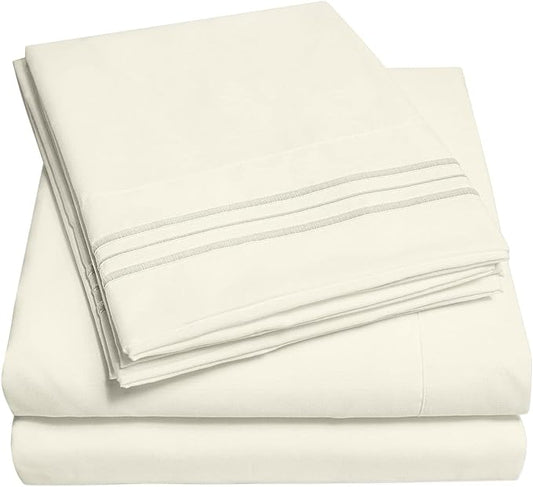 California King Sheet Sets - Breathable Luxury Sheets with Full Elastic & Secure Corner Straps Built In - 1800 Supreme Collection Cal King Deep Pocket Bedding Set, Sheet Set, California King, Ivory
