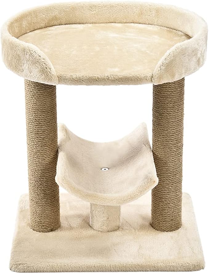 Amazon Basics Multi- Platform Cat Tree with Scratching Post for Indoor Cats up to 25lbs, 18 x 14 x 22 Inches, Beige-Mewly Pet