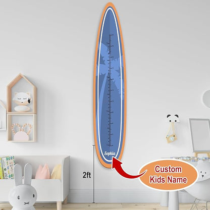 Personalized Growth Chart for Wall, Wooden Height Chart for Kids, Cute Height Measurement for Child/Girls/Boys, Baby and Toddler's Playroom/Kid's Room/Nursery Decor, Surfboard