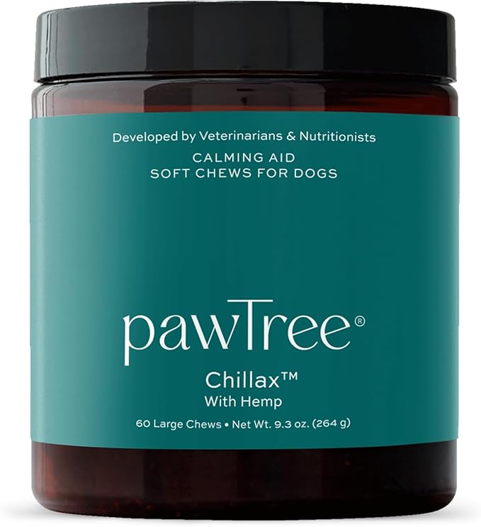 pawTree Chillax - Natural Calming Hemp Chews. Veterinarian-Developed Formula Helps Relieve Stress and Tension, Separation Anxiety and Soothe Fear from Storms - Large Soft Chews for Dogs (60 Count)-Mewly Pet