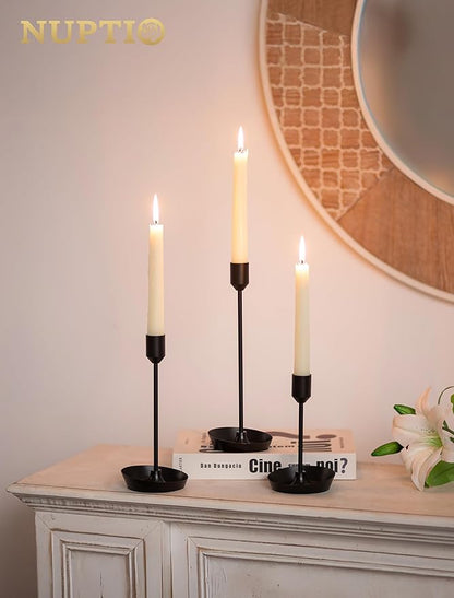 NUPTIO Black Candlestick Holders for Table: 6 Pcs Taper Candles Holders Bulk for Halloween - Tall Candle Stick Holder for Birthday Party Living Room Fireplace Centerpiece