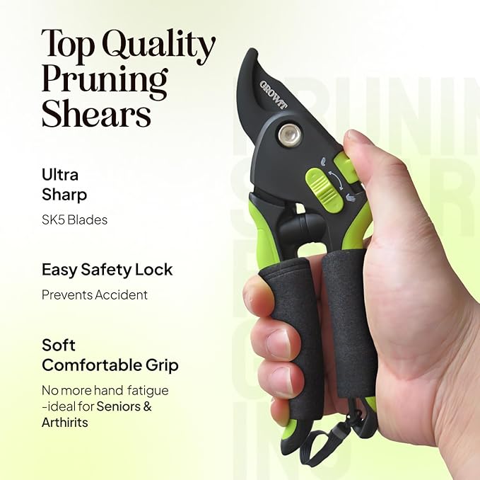 Soft Grip Pruning Shears for Weak & Arthritic Hands – Easy-Cut Garden Clippers with Comfort Handle Design-Mewly Pet