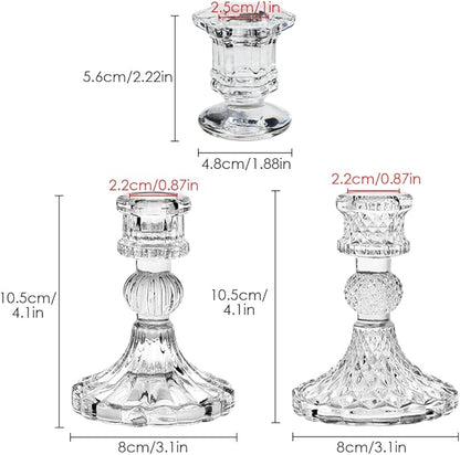 Glass Candlestick Holders Set of 6, Taper Candle Holder for Wedding Festival Christmas Party Valentine's Decor, Table Centerpieces