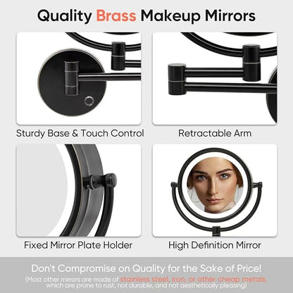 GURUN 8.5" Plug-in Magnifying Makeup Mirror with 3 Tones LED Lights Double Sided Vanity Mirror for Bathroom with 10X Magnification M1809DO (Oil-Rubbed Bronze/10X)