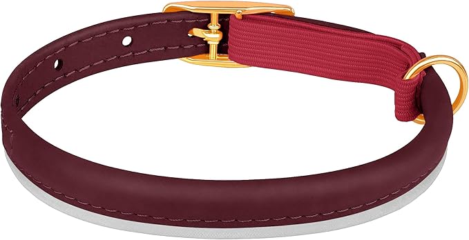 OOPSDOGGY Rolled Leather Cat Collar with Bell - Reflective Kitten Collar with Safety Elastic Strap - Adjustable Small Pet Collars for Boy Girl Cats (Burgundy)-Mewly Pet