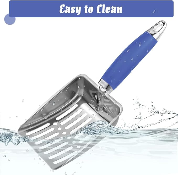 Cat Litter Scoop -Stainless Steel Metal Cat Litter Scoop-Sturdy Mesh Scooper - Mesh Shovel-Easy to Clean - Suitable for Cat Litter Box -Navy Blue-Mewly Pet