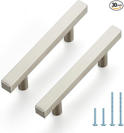 JOY DECOR 30 Pack 3 Inch Brushed Nickel Square Cabinet Handles Stainless Steel Cabinet Hardware Pulls for Kitchen and Drawers with 5 Inch Overall Length