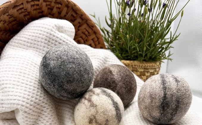 Fluff Ewes Wool Dryer Balls 6 Pack Premium New Zealand Wool Laundry Balls for Dryer, No Static Dryer Balls Laundry Reusable Cute, XL Wool Dryer Balls Cute, Baby Dryer Balls for Dryers - Marble-Mewly Pet
