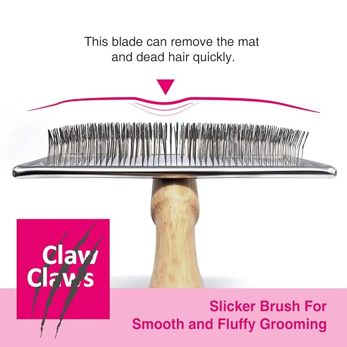 Pet Slicker Brush for Medium Dogs, Wooden Handle with Stainless Steel Soft Pins, Gently Remove Tangled, Loose Undercoat and Mats Hair, Pet Grooming Brush Tool (6.6")-Mewly Pet