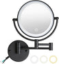 8" Wall Mounted Lighted Makeup Vanity Mirror with 3 Color Lights Stepless Dimming, 1X/10X Magnifying LED 2-Sided Bathroom Touch Sensor Extendable Arm 360 Swivel Shaving Mirror Hardwired, Matte Black