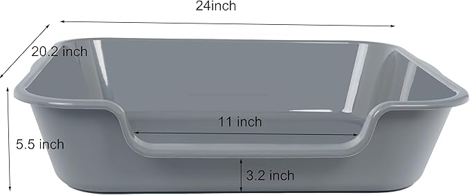 2 Pack of Extra Large Cat Litter Box (ABS Material), Low Entry Senior Litter Pen for Geriatric Kitty Big Cats, Jumbo Pet Safe Litter Boxes Tray for Indoor Pets Potty (Gray, 24" L x 20" W)-Mewly Pet