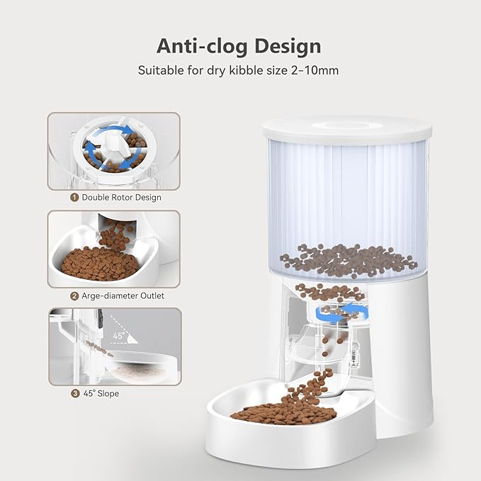Automatic Cat Feeder: 4L Timed Cats Food Dispenser Programmable 1-6 Meal for Cat and Small Medium Dog- Auto Pet Feeder Dual Power Supply with Desiccant Bag& | Easy to Clean White-Mewly Pet