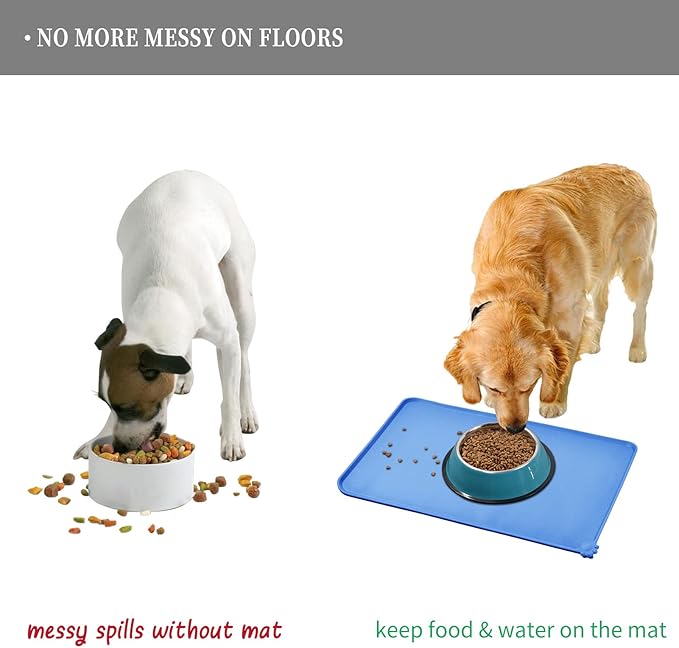 Waterproof Pet Feeding Mat with High Raised Edges, Heavier and Thicker Placemats for Cat Dog Water Bowl with BPA Free, Dogs Cats Food Mats for Messy Drinkers to Prevent Spill and Protect Floors-Mewly Pet