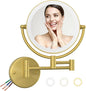Make up Mirror Wall Mounted Lighted 10X Magnifying Hard Wired, Double Sides 3 Color Lighting Touch Dimming 360 Swivel Extended Arm Shaving Mirror for Bathroom, Brushed Gold