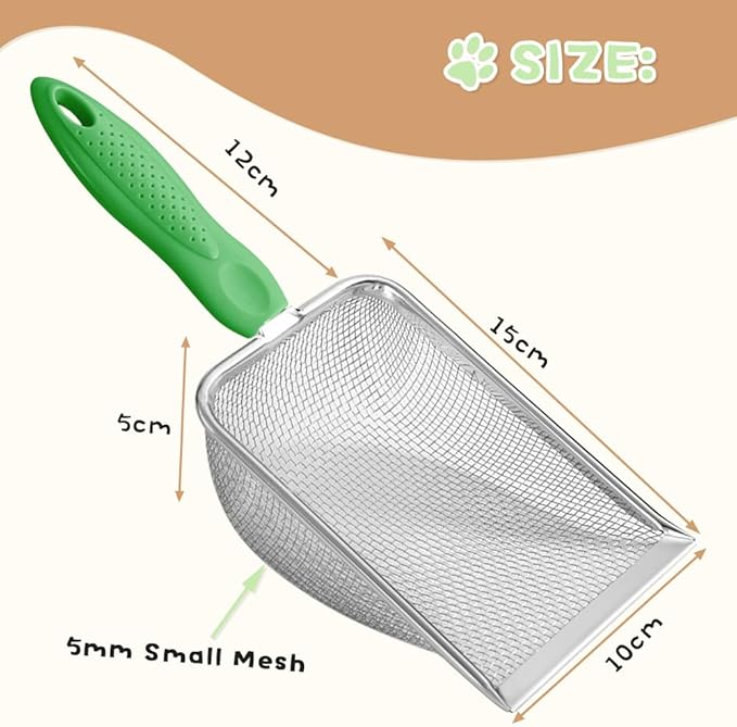 Cat Litter Scoop,Sturdy Litter Cleaner Corner Shovel,Stainless Steel Mesh Litter Shovel,Easy to Clean Reptile Terrarium Sand Waste,Beach Shovel(Green)-Mewly Pet