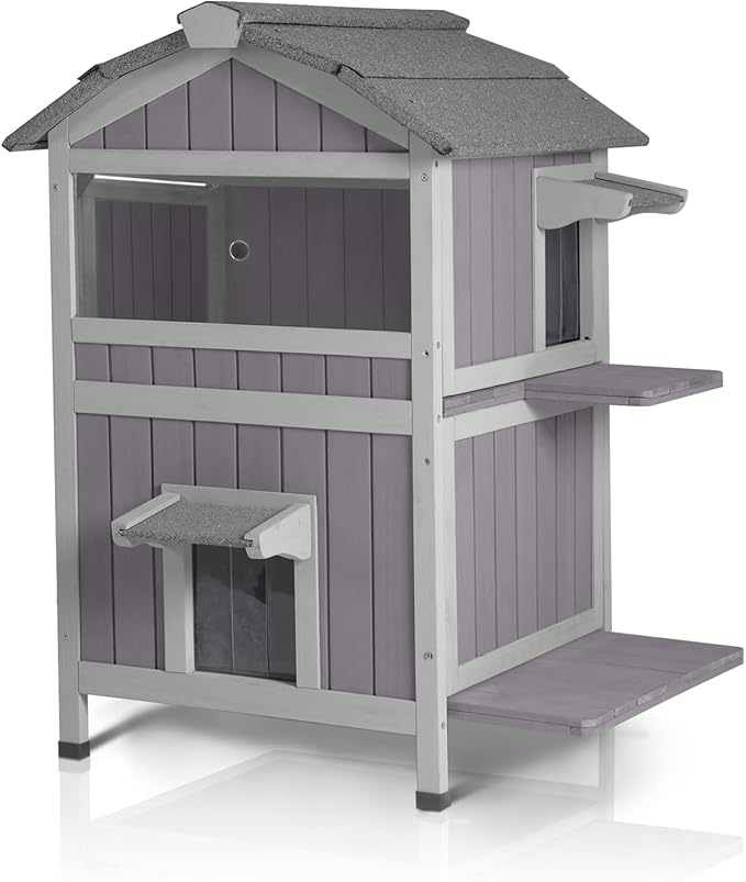GUTINNEEN Outdoor Cat House Weatherproof Feral Cat Shelter with Escape Doors - 2-Story（AIR94）-Mewly Pet