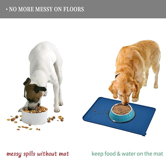 Waterproof Pet Feeding Mat with High Raised Edges, Heavier and Thicker Placemats for Cat Dog Water Bowl with BPA Free, Dogs Cats Food Mats for Messy Drinkers to Prevent Spill and Protect Floors-Mewly Pet