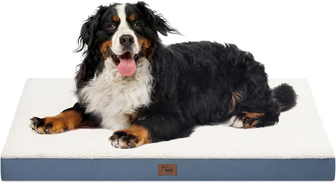 Dog Beds for Large Dogs, Orthopedic Dog Bed for Extra Large Dogs, Big Waterproof Pet Bed with Washable Removable Oxford Cover, Blue White-Mewly Pet