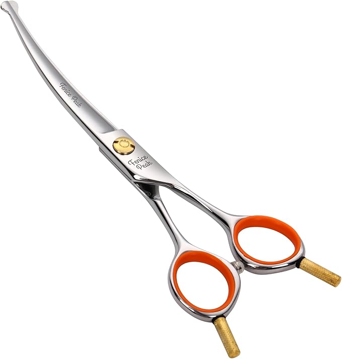 Fenice Peak 5'' Small Curved Scissors Lightweight Dog Cat Grooming Scissors with Safety Round Tip JP440C Stainless Steel Sharp Blades for Body Facial Nose Ear and Paw Hair Easy Use-Mewly Pet