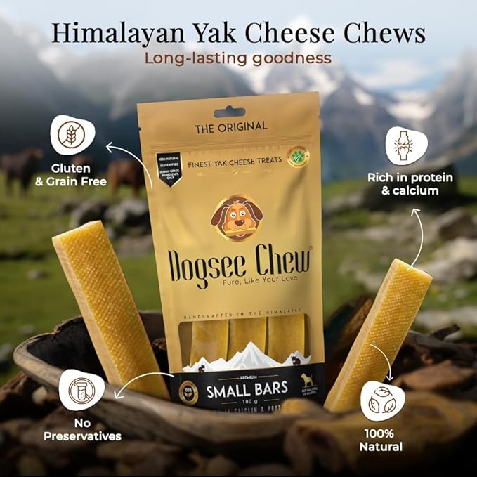 Dogsee Original Himalayan Yak Cheese Dog Chews (Small - 3 Bars) | Fights Plaque and Tartar| Yak Chews for Small Dogs | Rawhide Free | Easily Digestible Dog Treats-Mewly Pet