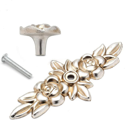 Uenhoy 5 Pcs Rose Cabinet Knobs with Backplate, Vintage Floral Drawer Knob Pulls, Zinc Alloy Rose Flower Drawer Pull Handles for Cabinets and Dresser - 4 Inch, Antique Silver