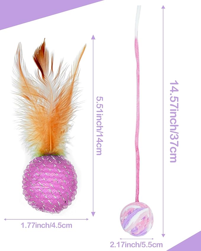 PET SHOW 10 Pack Cat Toys - Woolen Yarn Cat Balls, Interactive Mesh Feather Ball, String Toy for Indoor Cats, Chase Training Activity for Kittens-Mewly Pet