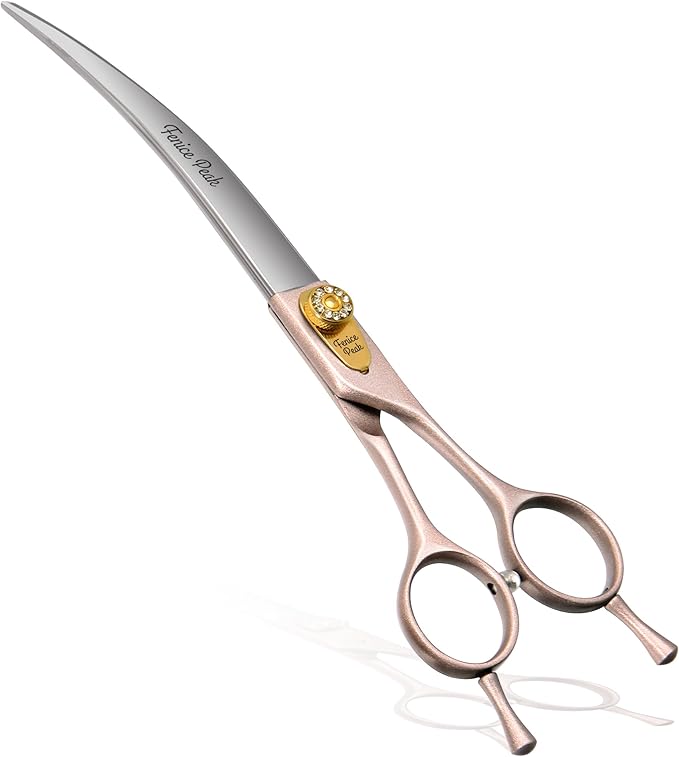 Fenice Peak Professional Curved Dog Grooming Scissors 8'' Rose Gold 440C Stainless Steel Pet Cutting Shears Safety Trimming Shearing for Dogs Cats-Mewly Pet