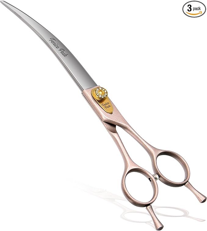 Fenice Peak Professional Curved Dog Grooming Scissors 7.5'' Rose Gold 440C Stainless Steel Pet Cutting Shears Safety Trimming Shearing for Dogs Cats-Mewly Pet