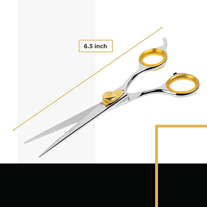 Sharf Gold Touch Pet Grooming Shear | Straight Cat & Dog Grooming Scissors | 6.5 Inch | 440c Japanese Stainless Steel Pet Dog Shearing Scissors | Animal Shears with Removable Comfort Rings-Mewly Pet