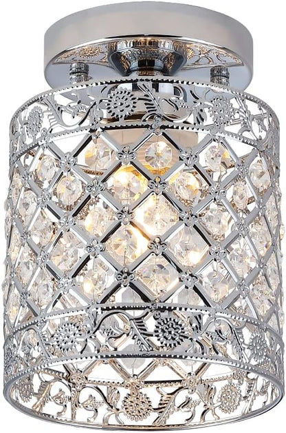 Create For Life® Mini Style Modern Decor Crystal Flush Mount Ceiling Light Fixture Crystal Chandeliers Light Ceiling Lamp for Hallway, Bar, Kitchen, Dining Room, Kids Room (6 inch Shade Dia)