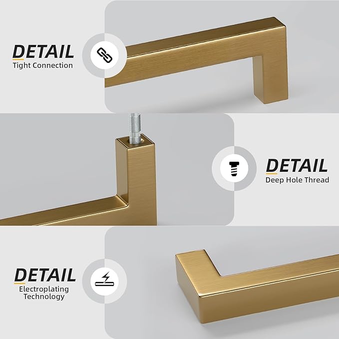goldenwarm 10 Pack Champagne Bronze Cabinet Pulls Bronze Cabinet Pulls 7-1/2in Champagne Drawer Handles Brushed Gold Drawer Handles Square Kitchen Dresser Hardware for Dresser Bedroom
