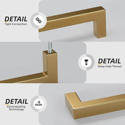 goldenwarm 10 Pack Champagne Bronze Cabinet Pulls Gold Cabinet Handles 3 Inch Champagne Drawer Pulls Brushed Bronze Drawer Handles Square Kitchen Hardware for Cupboard Bedroom Dresser