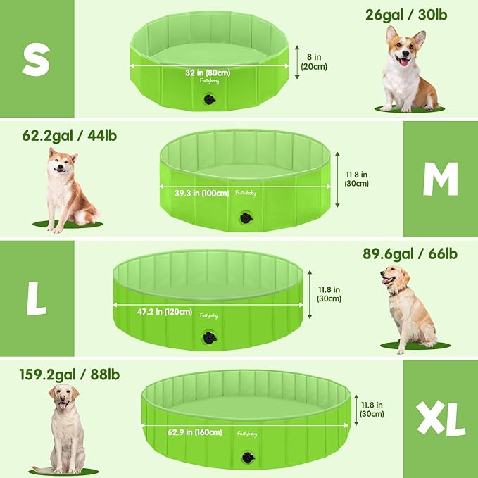 Furrybaby Dog Pool Foldable Dog Pools for Dogs Swimming Pool with Hard Plate Collapsible Pet Bath Pool Kiddie (Green 47'')-Mewly Pet
