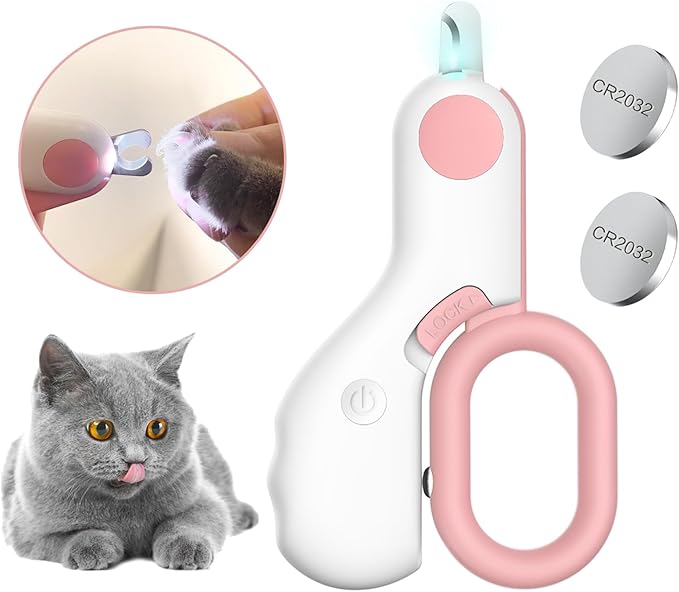 Pet Nail Clippers with LED Lights cat Nail Clippers for Indoor Cats Nail Trimmer Clippers for Small Dog Nail Trimmers Cats Rabbits Nail Clippers Bird Kittens (Pink)-Mewly Pet
