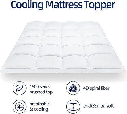 Mattress Topper Twin for Back Pain, Extra Thick Mattress Pad Cover, Plush Pillow Top, Deep Elastic Pocket, White,39"X75"+20"