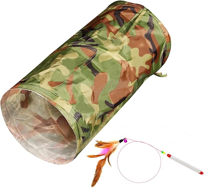 iCAGY Cat Tunnel for Indoor Cats Interactive, Rabbit Tunnel Toys, Pet Toys Play Tunnels for Cats Kittens Rabbits Puppies Crinkle Pop Up Camouflage Green 20"-Mewly Pet